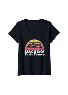 Womens Bacon and Paris France V-Neck T-Shirt