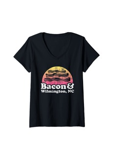 Womens Bacon and Wilmington NC or North Carolina V-Neck T-Shirt