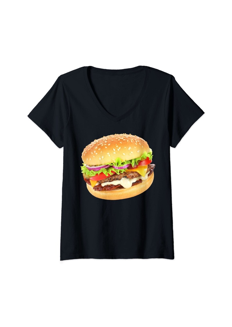 Womens Bacon Cheeseburger V-Neck T-Shirt