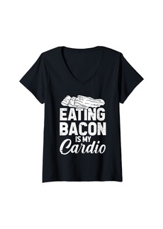 Womens Bacon Pork Meat Barbeque - Breakfast Bbq Funny Cardio Quote V-Neck T-Shirt