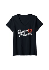 Womens Breakfast Funny Bacon Lover Bacon Princess V-Neck T-Shirt