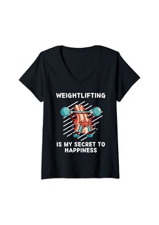 Womens Cute Bacon Weightlifting Is My Secret To Happiness Bacon V-Neck T-Shirt