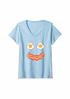 Womens Egg And Bacon Happy Egg And Bacon Face Brunch Breakfast V-Neck T-Shirt