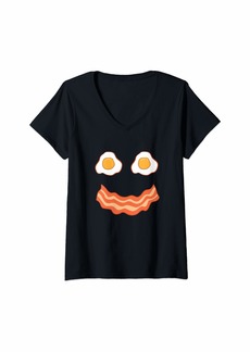 Womens Egg And Bacon Egg And Bacon Face Brunch Breakfast V-Neck T-Shirt