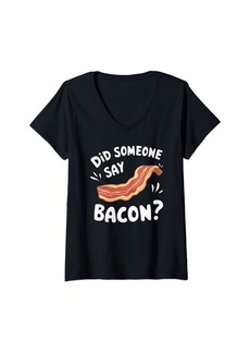 Womens Funny I Love Bacon Breakfast Pork Lover Eat Graphic V-Neck T-Shirt