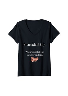 Womens Funny Snaccident Bacon Definition V-Neck T-Shirt