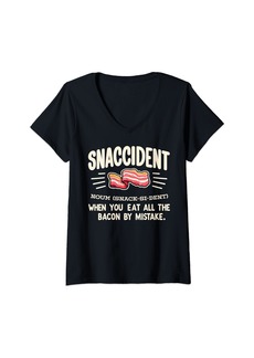 Womens Funny Snaccident Quote - Eat all the Bacon Feast Enthusiast V-Neck T-Shirt