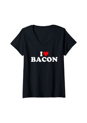 Womens I Love Bacon - Heart V-Neck T-Shirt