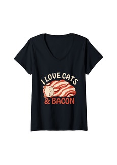 Womens I Love Cats And Bacon V-Neck T-Shirt