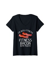Womens I´m into Fitness Fit´ness Bacon in my mouth Bacon lover V-Neck T-Shirt
