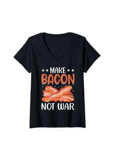 Womens Make Bacon Not War - Funny Pig Meat Pork Lover Motivational V-Neck T-Shirt