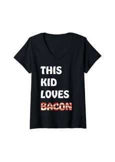 Womens This Kid Loves Bacon V-Neck T-Shirt
