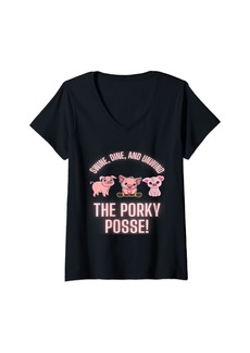 Bacon Womens Three cute baby pigs . Swine Dine and Unwind: V-Neck T-Shirt