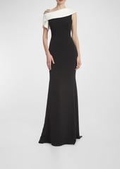 Badgley Mischka Asymmetric Rhinestone-Embellished Gown