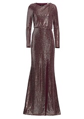 Badgley Mischka Asymmetrical Back Cut-Out Sequin Gown