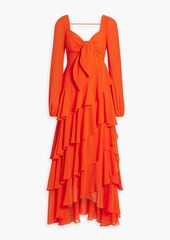 Badgley Mischka - Asymmetric ruffed tiered crepe dress - Orange - US 2