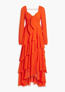 Badgley Mischka - Asymmetric ruffed tiered crepe dress - Orange - US 2