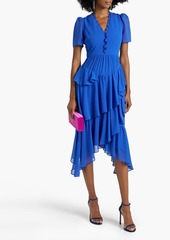 Badgley Mischka - Asymmetric tiered crepe dress - Blue - US 10