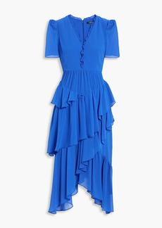 Badgley Mischka - Asymmetric tiered crepe dress - Blue - US 2