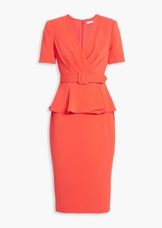 Badgley Mischka - Belted crepe peplum dress - Orange - US 10