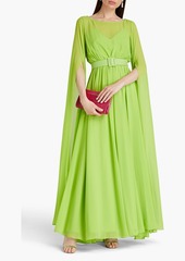 Badgley Mischka - Belted gathered georgette gown - Green - US 6