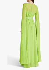 Badgley Mischka - Belted gathered georgette gown - Green - US 6