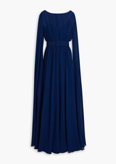 Badgley Mischka - Belted draped georgette gown - Blue - US 4