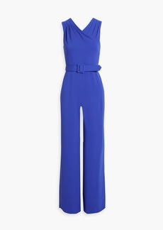 Badgley Mischka - Belted pleated crepe jumpsuit - Blue - US 4