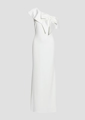 Badgley Mischka - Bow-embellished draped crepe gown - White - US 8