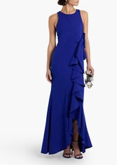 Badgley Mischka - Bow-embellished ruffled crepe gown - Blue - US 4