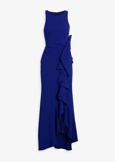 Badgley Mischka - Bow-embellished ruffled crepe gown - Blue - US 4