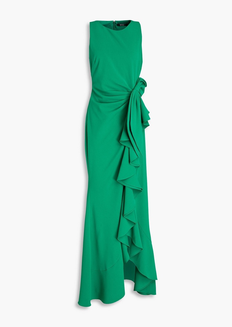 Badgley Mischka - Bow-embellished ruffled crepe gown - Green - US 10