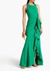 Badgley Mischka - Bow-embellished ruffled crepe gown - Green - US 10