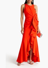 Badgley Mischka - Bow-embellished ruffled crepe gown - Orange - US 2