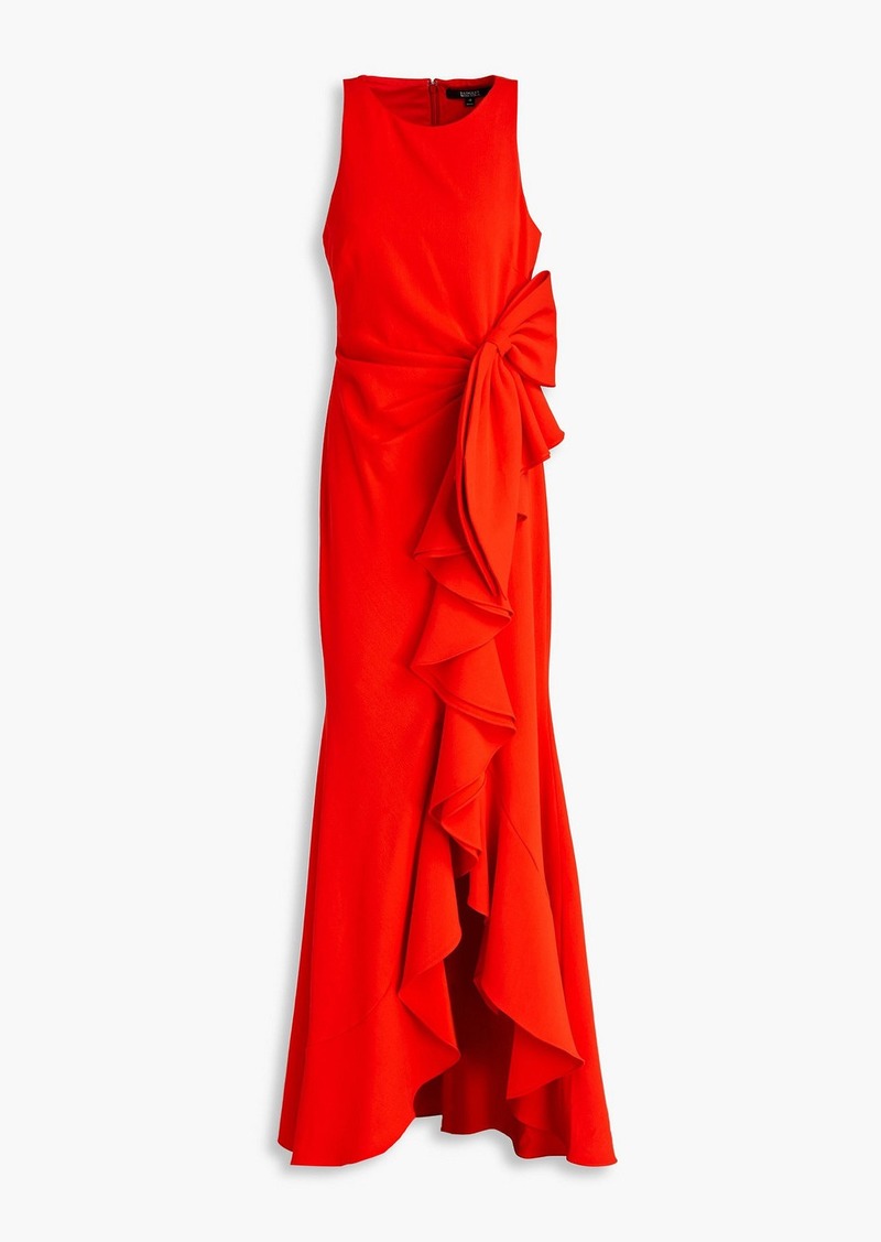 Badgley Mischka - Bow-embellished ruffled crepe gown - Orange - US 2