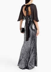 Badgley Mischka - Cape-effect sequined tulle gown - Metallic - US 4