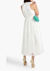 Badgley Mischka - Crepon-paneled guipure lace midi dress - White - US 8