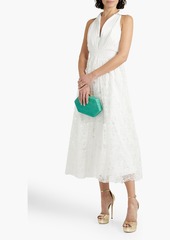 Badgley Mischka - Crepon-paneled guipure lace midi dress - White - US 10