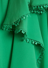 Badgley Mischka - Crochet-trimmed ruffled crepe midi dress - Green - US 2