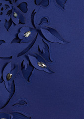 Badgley Mischka - Crystal-embellished laser-cut scuba gown - Blue - US 4