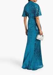 Badgley Mischka - Draped sequined mesh gown - Blue - US 2