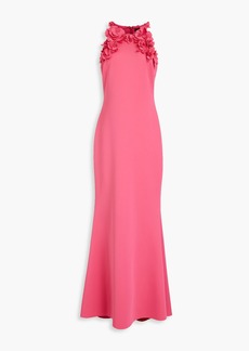 Badgley Mischka - Floral-appliquéd scuba gown - Pink - US 4