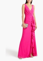 Badgley Mischka - Pompom-trimmed draped crepe gown - Pink - US 6