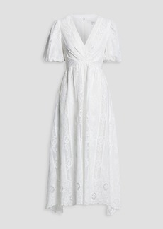 Badgley Mischka - Gathered lace midi dress - White - US 4