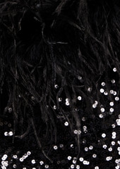 Badgley Mischka - Off-the-shoulder feather-embellished sequined tulle dress - Black - US 2