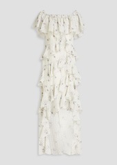 Badgley Mischka - Off-the-shoulder ruffled floral-print jacquard maxi dress - White - US 6