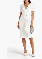 Badgley Mischka - Pleated draped stretch-crepe dress - White - US 6
