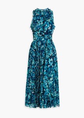 Badgley Mischka - Pleated floral-print chiffon midi dress - Blue - US 8