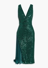 Badgley Mischka - Satin-paneled sequined tulle dress - Green - US 4