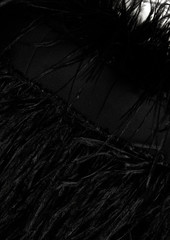 Badgley Mischka - Strapless belted faux feather-embellished scuba midi dress - Black - US 2